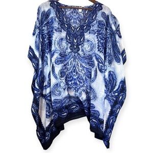 Chico’s Blue and White Paisley Poncho Top